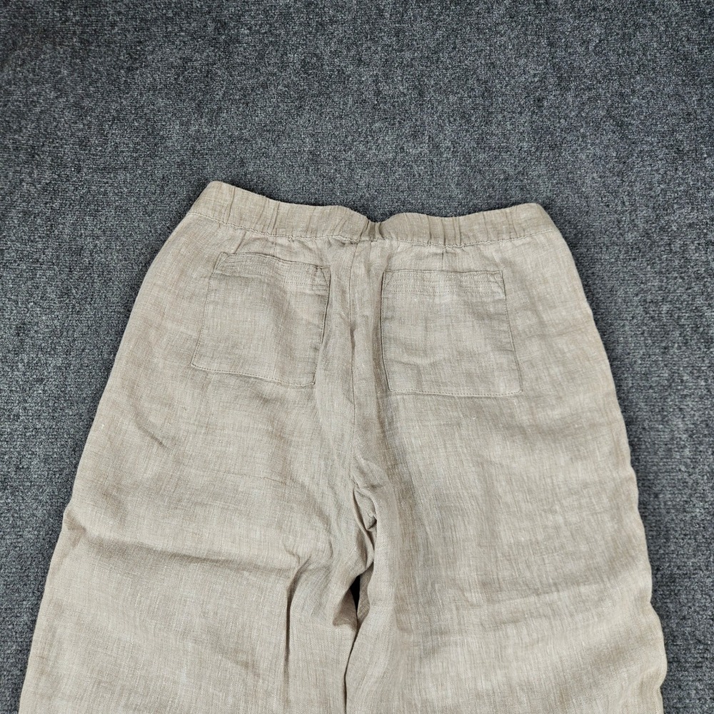 Pure Jill Linen Crop Pants Oatmeal Beige Wide Leg Elastic Waist Petite Medium - Picture 7 of 10